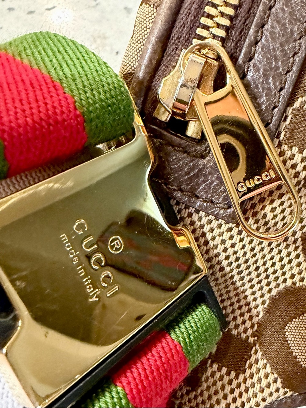 Gucci Brown/Beige GG Canvas Waist Bag with Green-Red Web Strap - Picture 6 of 13